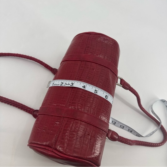 Vintage Y2K Vegan Leather Croc Embossed Heart Filagree Geo Roll Shoulder Bag - Picture 11 of 13